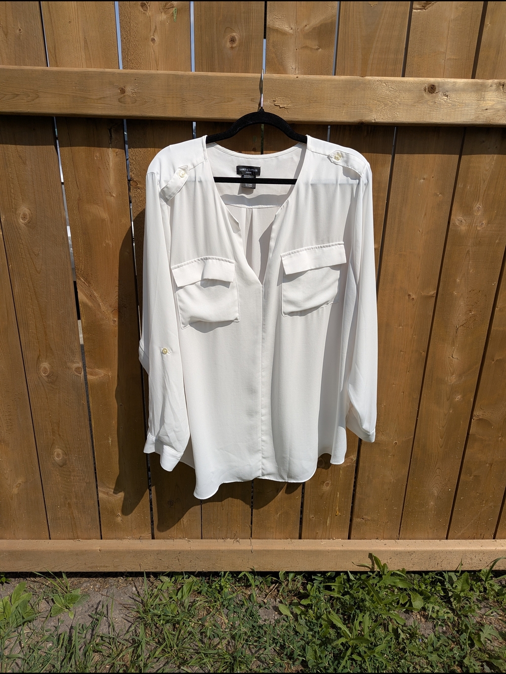 Plus Sized Split Neck Utility Blouse Roll Sleeve Minimalist Office Siren Blouse - Picture 8 of 17
